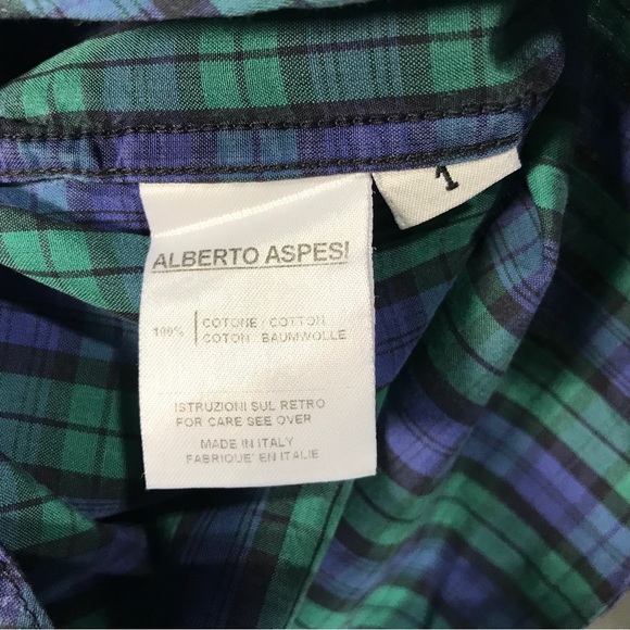 Alberto Aspesi Long Sleeve Plaid Button Up Shirt, Men's Size 39 15.5 - Green - Picture 7 of 10